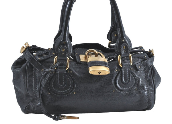 Authentic Chloe Paddington Leather Shoulder Hand Bag Purse Black J1295