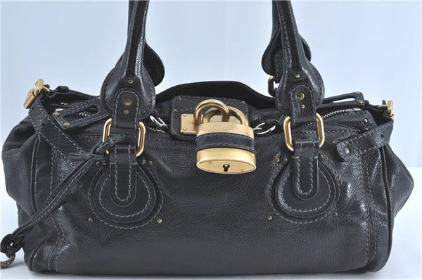 Authentic Chloe Paddington Leather Shoulder Hand Bag Purse Black J1295