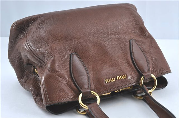 Authentic MIU MIU Leather Shoulder Hand Bag Purse Brown J1299