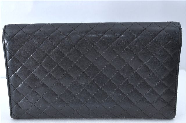 Authentic CHANEL Lamb Skin Matelasse CoCo Mark Long Wallet Purse Black CC J1303