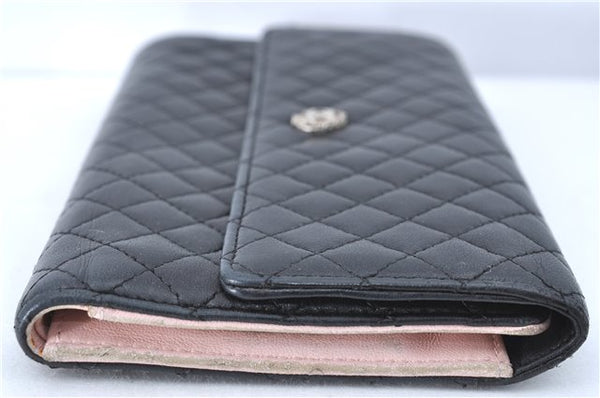 Authentic CHANEL Lamb Skin Matelasse CoCo Mark Long Wallet Purse Black CC J1303