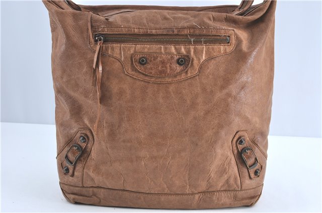 Authentic BALENCIAGA Classic The Day Shoulder Bag Leather 140442 Brown J1310