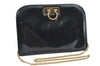 Auth Ferragamo Gancini Enamel Chain Shoulder Cross Body Bag Purse Black J1317