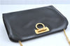 Auth Ferragamo Gancini Enamel Chain Shoulder Cross Body Bag Purse Black J1317