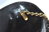 Auth Ferragamo Gancini Enamel Chain Shoulder Cross Body Bag Purse Black J1317