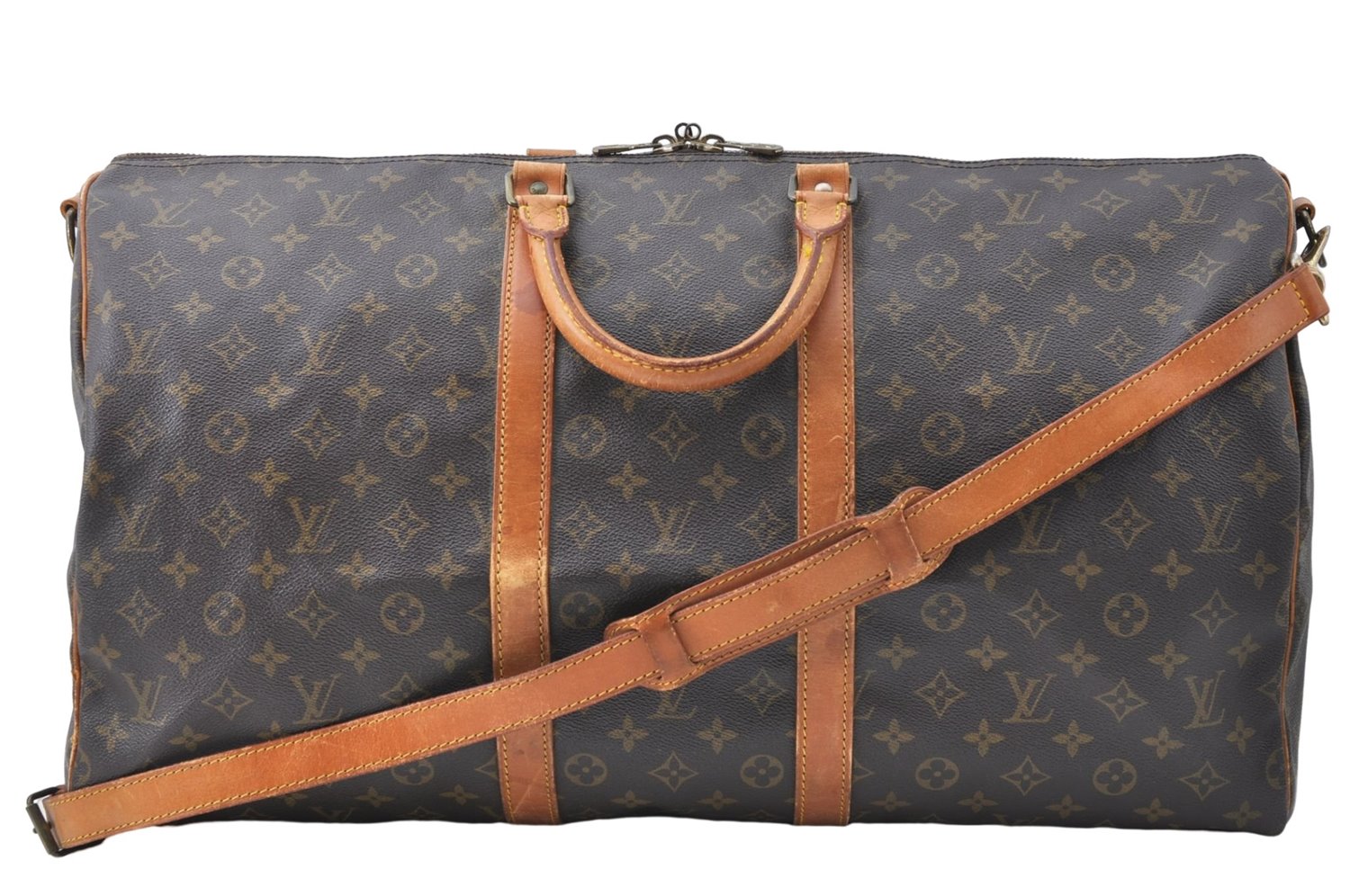 Auth Louis Vuitton Monogram Keepall Bandouliere 55 Boston Bag M41414 LV J1329