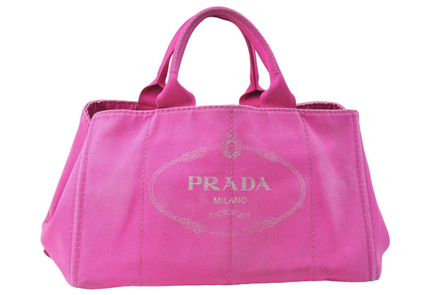 Authentic PRADA Canapa L Canvas Tote Hand Bag Canvas Pink J1331