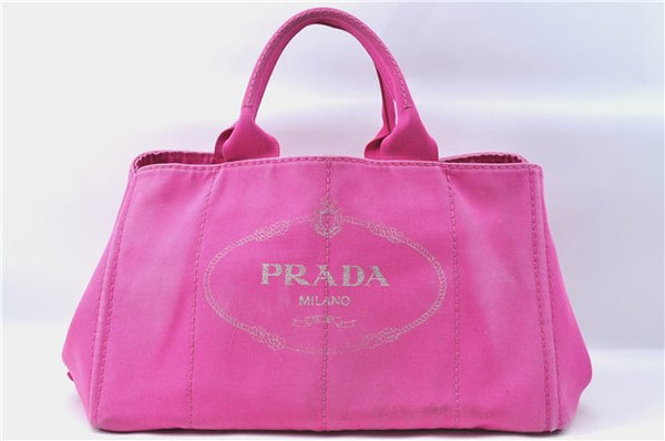 Authentic PRADA Canapa L Canvas Tote Hand Bag Canvas Pink J1331