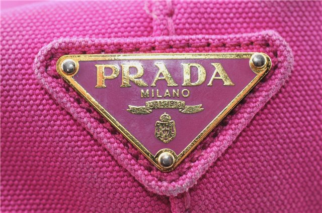 Authentic PRADA Canapa L Canvas Tote Hand Bag Canvas Pink J1331