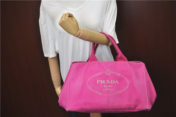 Authentic PRADA Canapa L Canvas Tote Hand Bag Canvas Pink J1331