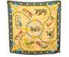 Authentic HERMES Carre 90 Scarf "Plumes et Grelots" Silk Khaki Green Gold J1341