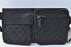 Authentic GUCCI Waist Body Bag Purse GG Canvas Leather 28566 Black J1344