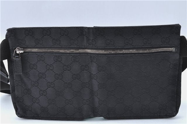 Authentic GUCCI Waist Body Bag Purse GG Canvas Leather 28566 Black J1344