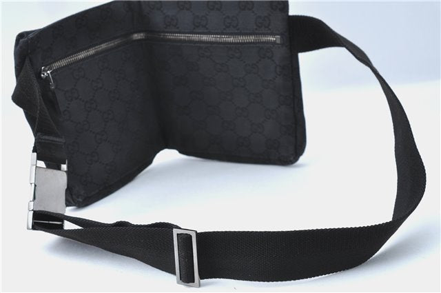 Authentic GUCCI Waist Body Bag Purse GG Canvas Leather 28566 Black J1344