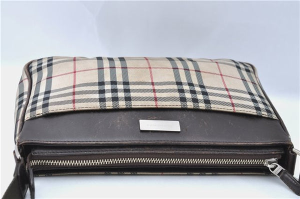 Authentic BURBERRY Nova Check Shoulder Cross Body Bag Nylon Leather Beige J1349