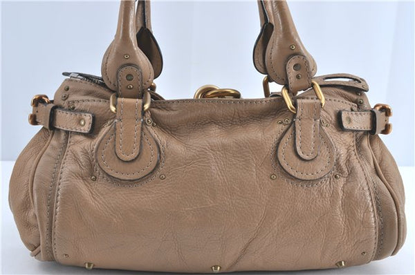 Authentic Chloe Paddington Leather Shoulder Hand Bag Purse Beige Brown J1358