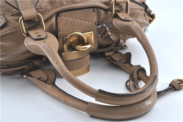 Authentic Chloe Paddington Leather Shoulder Hand Bag Purse Beige Brown J1358