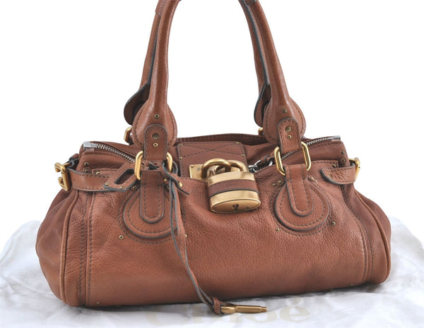 Authentic Chloe Paddington Leather Shoulder Hand Bag Purse Brown J1359