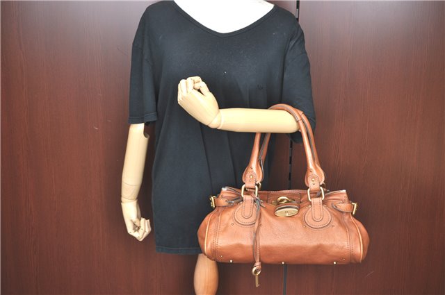 Authentic Chloe Paddington Leather Shoulder Hand Bag Purse Brown J1359