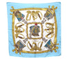 Authentic HERMES Carre 90 Scarf "GRAND UNIFORME" Silk Light Blue Gold J1361