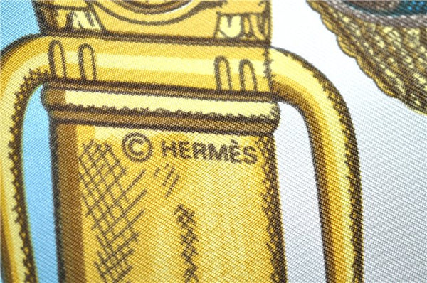 Authentic HERMES Carre 90 Scarf "GRAND UNIFORME" Silk Light Blue Gold J1361