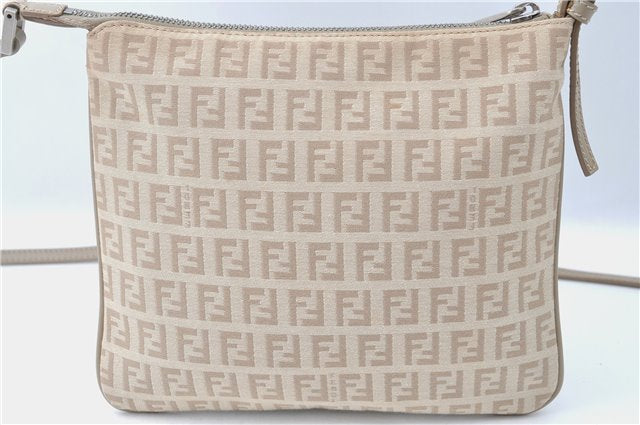 Auth FENDI Zucchino Shoulder Cross Body Bag Purse Canvas Leather Beige J1362