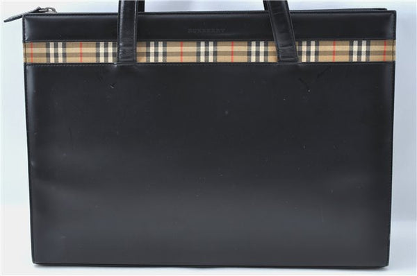 Authentic BURBERRY Vintage Leather Shoulder Tote Bag Black J1366