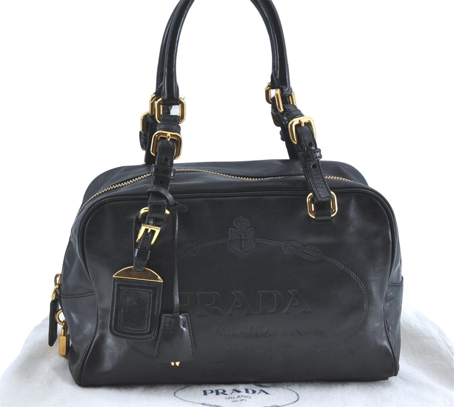 Authentic PRADA Leather Nappa Shoulder Hand Bag Purse Black J1368