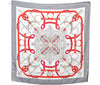 Authentic HERMES Carre 90 Scarf "Eperon d’or" Silk Light Gray White Red J1370