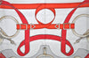 Authentic HERMES Carre 90 Scarf "Eperon d’or" Silk Light Gray White Red J1370