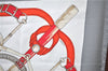 Authentic HERMES Carre 90 Scarf "Eperon d’or" Silk Light Gray White Red J1370