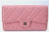 Authentic CHANEL Lamb Skin Matelasse Long Wallet Purse Light Pink CC Box J1371