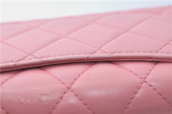 Authentic CHANEL Lamb Skin Matelasse Long Wallet Purse Light Pink CC Box J1371