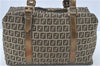 Authentic FENDI Zucchino Shoulder Boston Bag Canvas Leather Brown Gold J1373