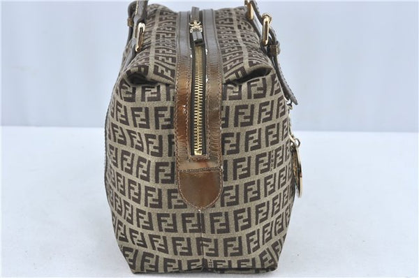 Authentic FENDI Zucchino Shoulder Boston Bag Canvas Leather Brown Gold J1373