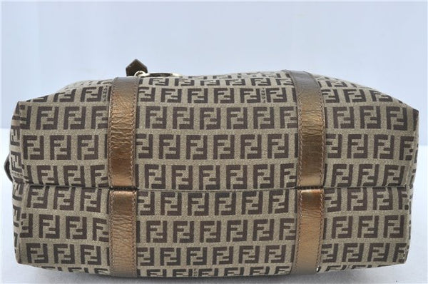 Authentic FENDI Zucchino Shoulder Boston Bag Canvas Leather Brown Gold J1373