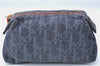Authentic Christian Dior Trotter Pouch Purse Denim Leather Navy Blue J1376