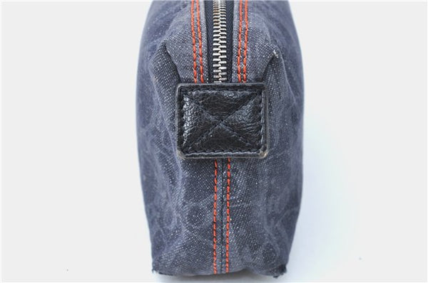 Authentic Christian Dior Trotter Pouch Purse Denim Leather Navy Blue J1376