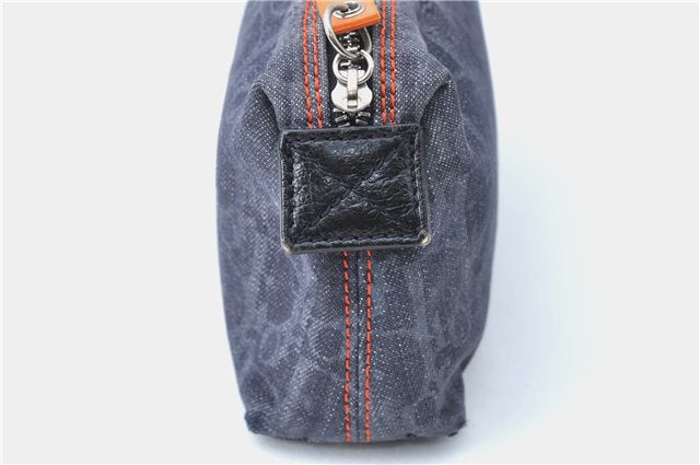 Authentic Christian Dior Trotter Pouch Purse Denim Leather Navy Blue J1376