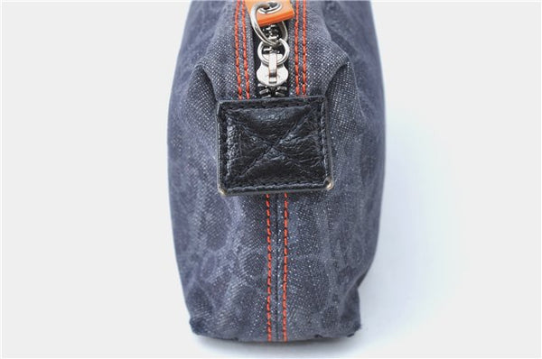 Authentic Christian Dior Trotter Pouch Purse Denim Leather Navy Blue J1376