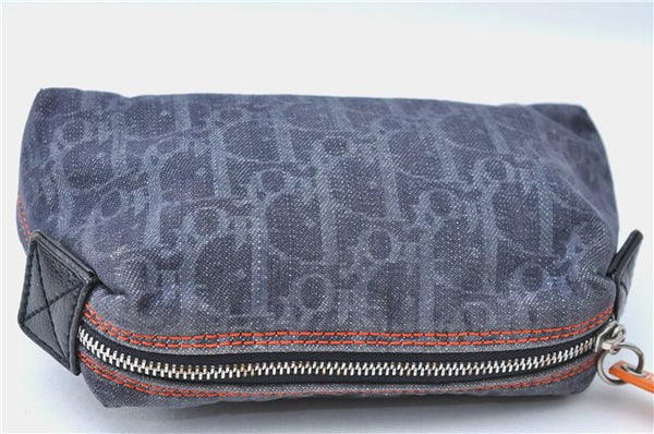 Authentic Christian Dior Trotter Pouch Purse Denim Leather Navy Blue J1376