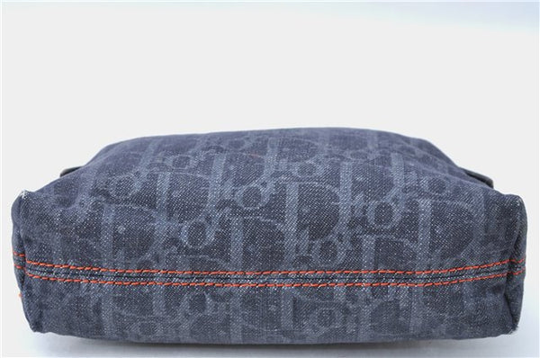 Authentic Christian Dior Trotter Pouch Purse Denim Leather Navy Blue J1376