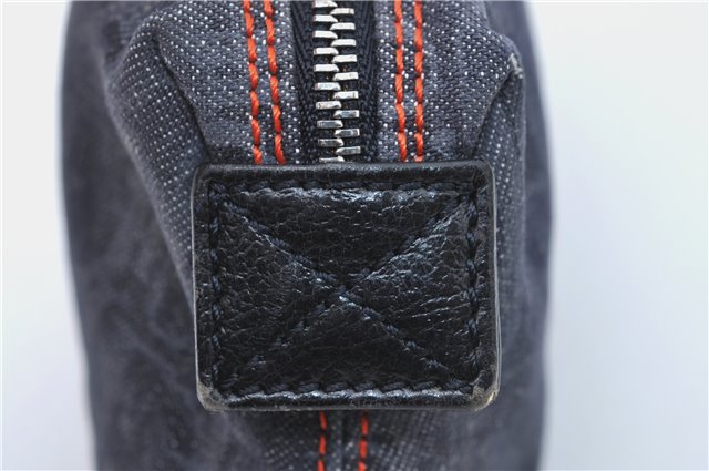Authentic Christian Dior Trotter Pouch Purse Denim Leather Navy Blue J1376