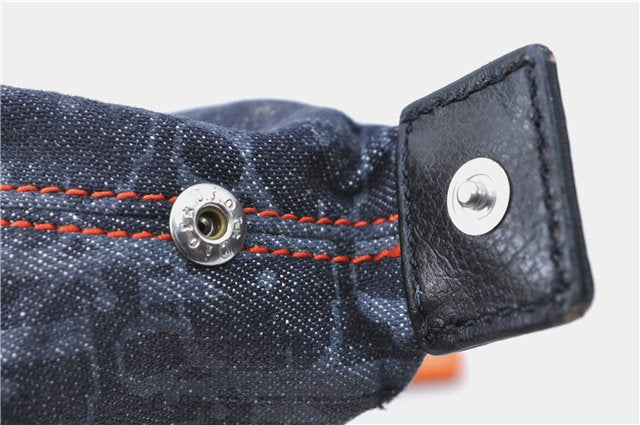 Authentic Christian Dior Trotter Pouch Purse Denim Leather Navy Blue J1376