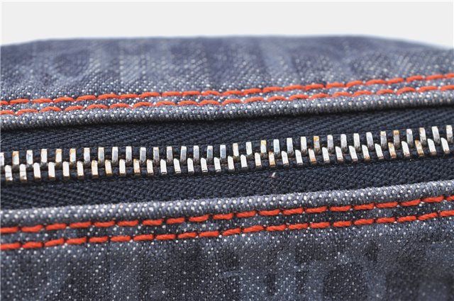Authentic Christian Dior Trotter Pouch Purse Denim Leather Navy Blue J1376