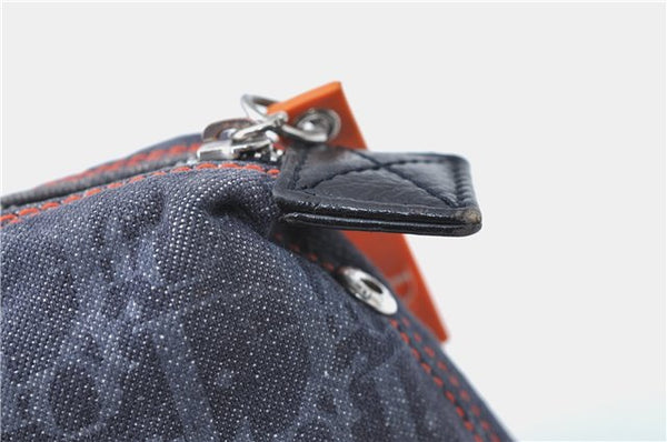 Authentic Christian Dior Trotter Pouch Purse Denim Leather Navy Blue J1376