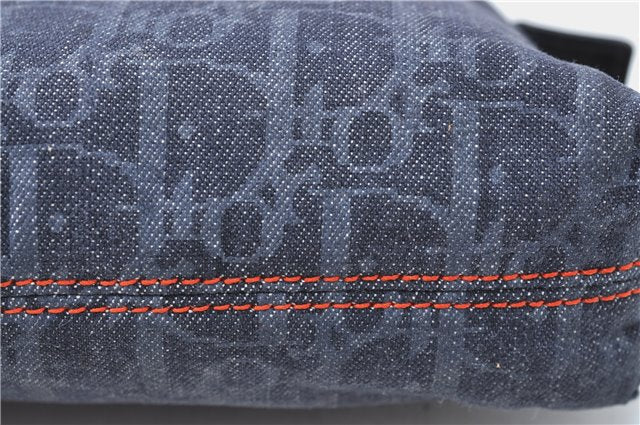 Authentic Christian Dior Trotter Pouch Purse Denim Leather Navy Blue J1376