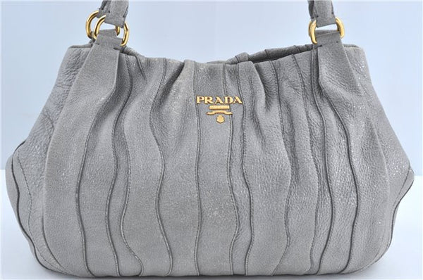 Authentic PRADA Leather Nappa Shoulder Tote Bag Purse BR3957 Silver J1378