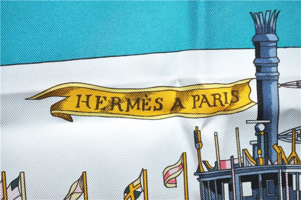 HERMES Carre 90 Scarf "THE ORIGINAL NEW ORLEANS CREOLE JAZZ" Silk Green J1379