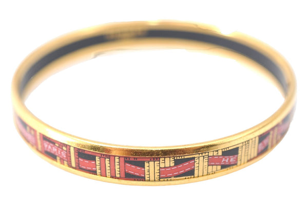 Authentic HERMES Email PM Bangle Ribbon Motif Gold Black Red J1393